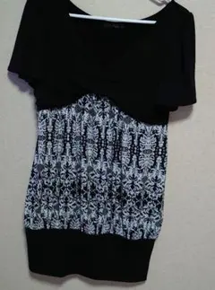 ★カジュアル★ひざ丈ワンピース★ バルーン★黒★白★柄★Мサイズ★