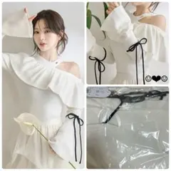 Aya 様♡Darich♡ベルスリーブフリルニットトップス♡アイボリー