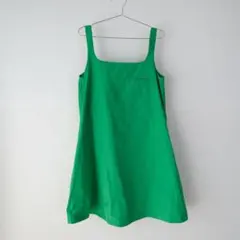 COS 古着 グリーン 別布 切替 スクエアカラー ノースリーブ ワンピース