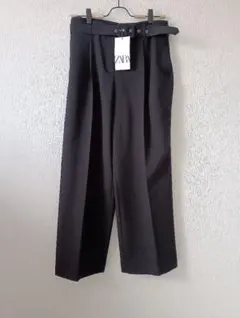 新品　ZARA　アンクル丈　ワイドパンツ ベルト付き