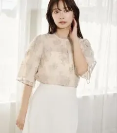 mysty woman ミスティウーマン　フローラルラメ刺繍ブラウス5分袖 半袖のサムネイル