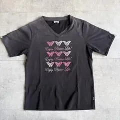 y2k HEAD レディース Vネック 半袖 Tシャツ 蝶柄 Lのサムネイル