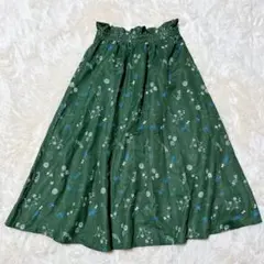 サマンサモスモス　花柄フレアスカート 緑色　ウエストゴム