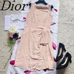 Christine Dior ピンク ノースリーブ ワンピース 美品 Christian Dior ノースリーブ ピンクツイード 膝丈ワンピース