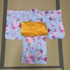 マザウェイズ　浴衣 110 花柄 水色　帯付き 女の子のサムネイル