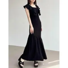 ②RESEXXY 黒 ラッフル ニット マーメイド ワンピ モード ロング丈