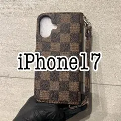 iPhone17 チェック柄手帳型ケース　ブラウン　茶色のサムネイル