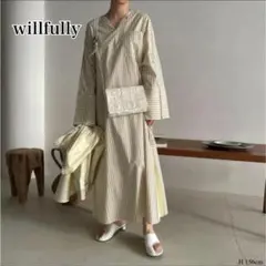 willfully ウィルフリー✨ストライプ　コットンシャツ　ワンピース　ロング