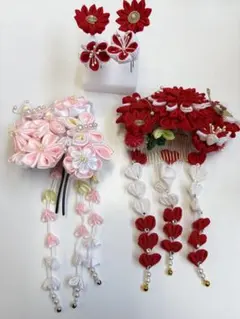 和装髪飾り 簪 赤 ピンク