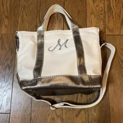 LLビーンM刺繍 トートバッグ ホワイト，シルバー
