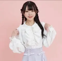 Secret Honey フリル付きボウタイホワイトシャツ