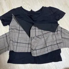 チェック柄リボン付き 半袖Tシャツのサムネイル