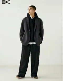 UNIQLO C スウェットワイドパンツ S 黒色　標準丈モデル