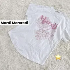 【Mardi Mercredi】半袖 Tシャツ/ホワイト/ピンクフラワーのサムネイル