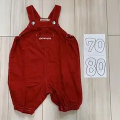 ミキハウス　デニムロンパース　カバーオール　オーバーオール　赤　レッド　Sサイズ