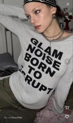 SHAGGIE Vネック細ボーダーロゴロンTEE