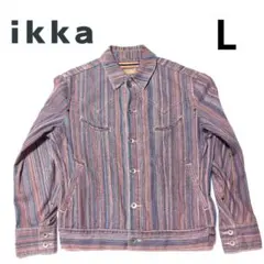 ikka イッカ マルチストライプ柄 ウェスタン デニムジャケット風 メンズ L