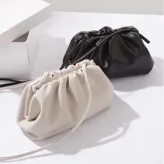 がまぐち ドレープ ギャザーバッグ レディース 白 2way ショルダーバッグ