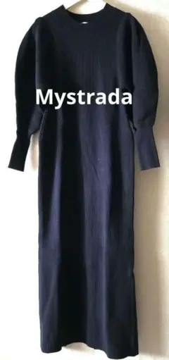Mystradaマイストラーダ☆袖コンシャス ニットワンピース 長袖ネイビー2