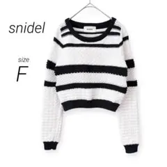 極美品✨スナイデル（F）クロップドニットセーター 大きめストライプ 白ネイビー
