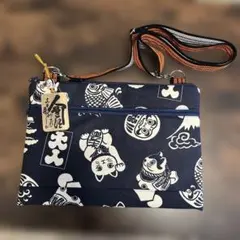 縁起物柄フラットショルダー　紺色