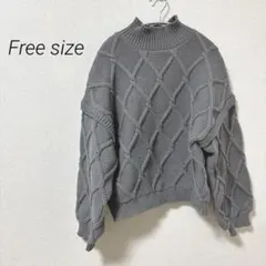 【週末セール】グレー ケーブルニット ハイネック セーター