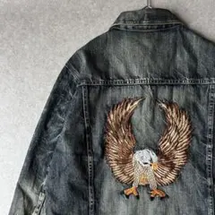IJ277 激レアデザイン古着リング刺繍ロゴワッペン総柄デニムジャケット