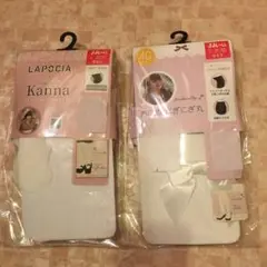新品　リボン付きタイツ　レーシー柄タイツ　2枚　JJL〜L