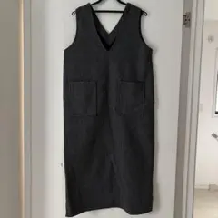 妊婦服　ダークグレー Vネック ワンピース