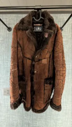 AVIREX 羊革 ブラウンムートンパッチワークコート