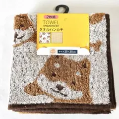 シバイヌ柄&チェック柄 綿100% タオルハンカチ 2枚組 柴犬好きさん♪ 新品のサムネイル