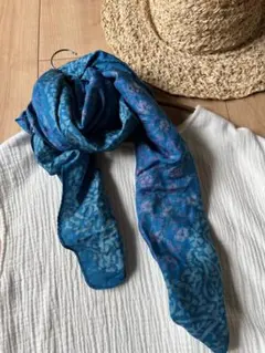 インド　シルク　ショール　ストール　巻物　小物　ブルー　差し色　アクセサリー