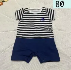 Champion ストライプロンパース 80 半袖