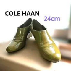 ウォータープルーフ ウェッジパンプス オリーブグリーン パテント コールハーン