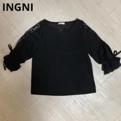 イング　レーススリーブ　トップス　ブラック