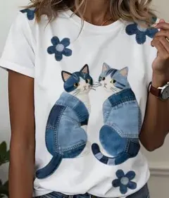 チャド様専用　2匹の猫ちゃん柄　Mサイズ、ベスト、ハチワレにゃんこトップス3点