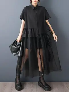 カジュアル 可愛い 半袖 新作 ゆったり ビッグサイズ シャツワンピース