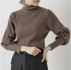 kastane ウール混ボーダーリブハイネックニット