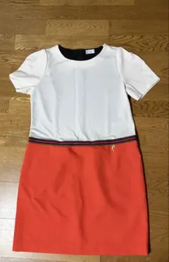 あ*ひ様 ホワイトオレンジ半袖ひざ丈ワンピース