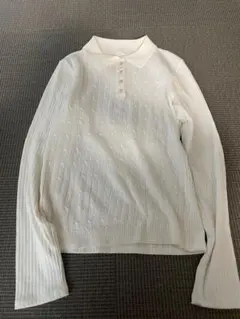 ZARA ケーブルニットポロシャツトップス　エクリュ　L