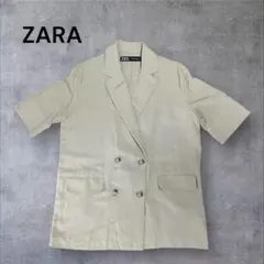 ZARA ザラ　リネン混　ジャケット　ベージュ　ダブル　レディース　テーラード