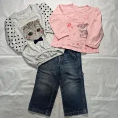 【3点セット】95cm 女の子 西松屋 長袖Tシャツ×2点 デニムパンツ