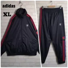 アディダス★トレフォイル 刺繍ロゴ セットアップ ナイロンジャケット 黒 XL