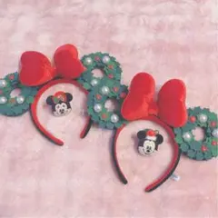 ディズニー　ミッキー　ミニー　クリスマス　リース　カチューシャ　ペア　♡