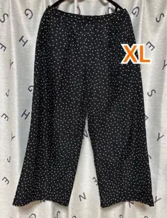 ドットワイドパンツ タック入り XL 大きいサイズ ブラック