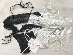 レディース水着M2点【PIXY PARTY】綿メッシュレース重着ビキニ*紐パンツ