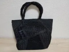 ブラック編み込みハンドバッグ