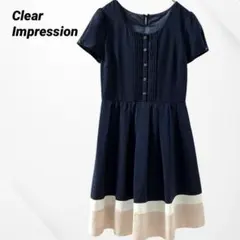 クリアインプレッション　ネイビー ボタン付きワンピース　パーティー　フォーマル