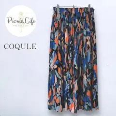 美品❤【コクレ】総柄プリーツロングスカート フレア ウエストゴム マルチカラー