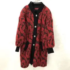 90ｓ 総柄 ペイズリー柄 ニット ロングコート ヴィンテージ 赤黒 フリー